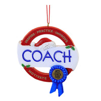 (58812) Holiday Ornament Best Coach Ever, 3.75 Inch, Blue Ribbon Inspire Santa Hat J8669