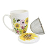 (58831) Tabletop Sunflowers & Bees Covered Mug, 4.00 Inch, Strainer 27Mirasol-Cvt