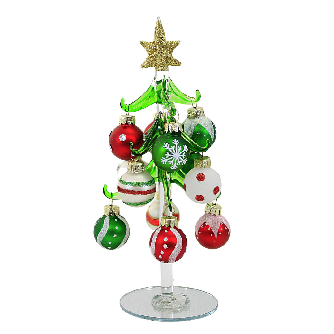 Christmas Glass Tree/Red Green White Ball Glass Ornaments Mirrored