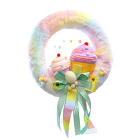 (58906) Easter Pastel Wreath W/Cupcakes, 16.00 Inch, Tie-Dyed Eggs Bow 0808756