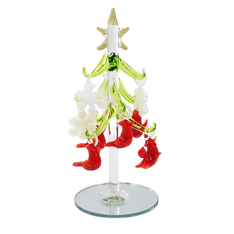 6.25 Inch Cardinal/Snowflake Glass Tree Green Tree Gold Tipped Star Xm1145 (58914)