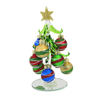 (58919) Christmas Tree W/Green,Gold,Red Bulbs, 6.00 Inch, Glass Glittered Star Xm1180