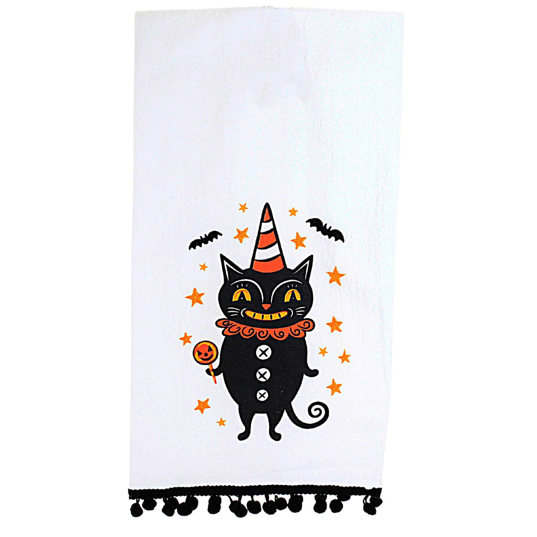 Halloween Black Cat Kitchen Towel - Fall Tea Towel - Halloween