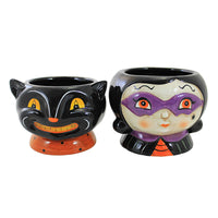 (58945) Transpac Black Cat/Witch Snack Dish, 4.25 Inch, Halloween Johanna Parker J9721