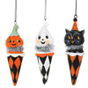 (58995) Transpac Checkered Cone Halloween, 4.25 Inch, Ghost Black Cat Pumpkin J9873