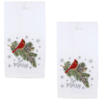 (59041) Decorative Towel Be Merry Cardinal Towel, 26.50 Inch, Red Bird Kitchen Pinecones C861002524a