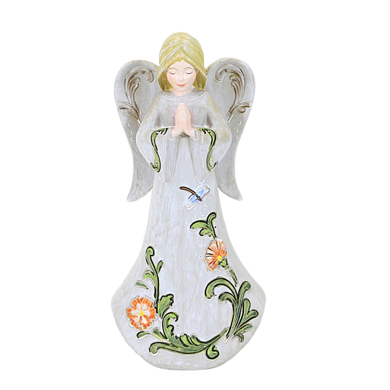 (59137) Religious Praying Angel, 7.25 Inch, Dragonfly Flowers 14395