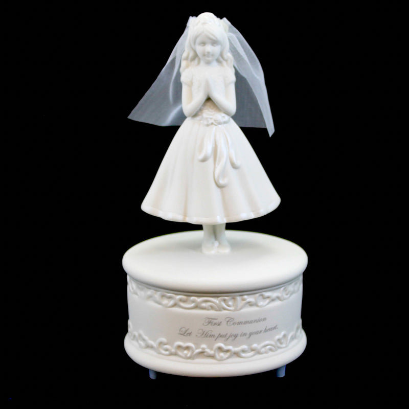 (59144) Religious First Communion Girl Figurine, 6.00 Inch, Musical Veil Prayer 65498.