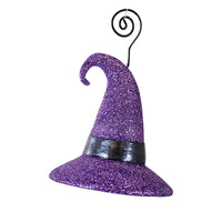 (59209) Bethany Lowe Witch Hat Purple Glitter, 4.50 Inch, Halloween Place Card Holder Tf2234