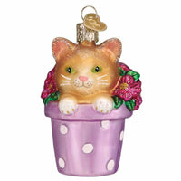 (59344) Old World Christmas Kitten In Flower Pot, 3.25 Inch, Spring Flowers Cat 12664