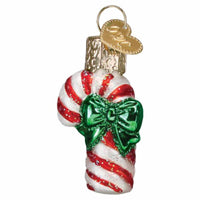 (59358) Old World Christmas Mini Candy Cane, 1.75 Inch, Green Bow Striped 87002