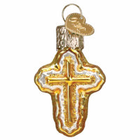 (59369) Old World Christmas Mini Cross, 2.00 Inch, Ornament Religious Green Hook 87750