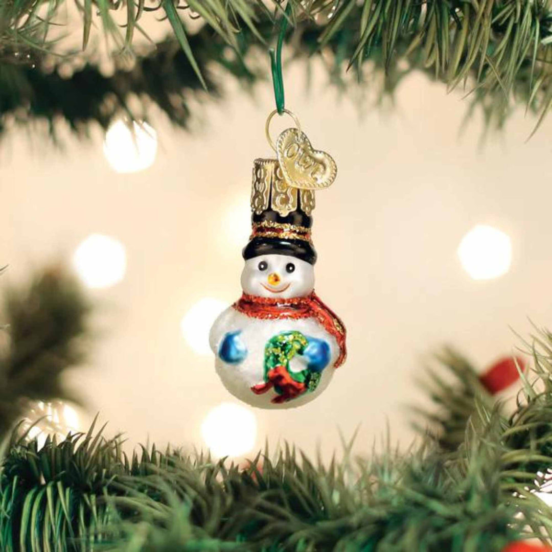 Old World Christmas Mini Snowman - One Glass Ornament 2.0 Inches