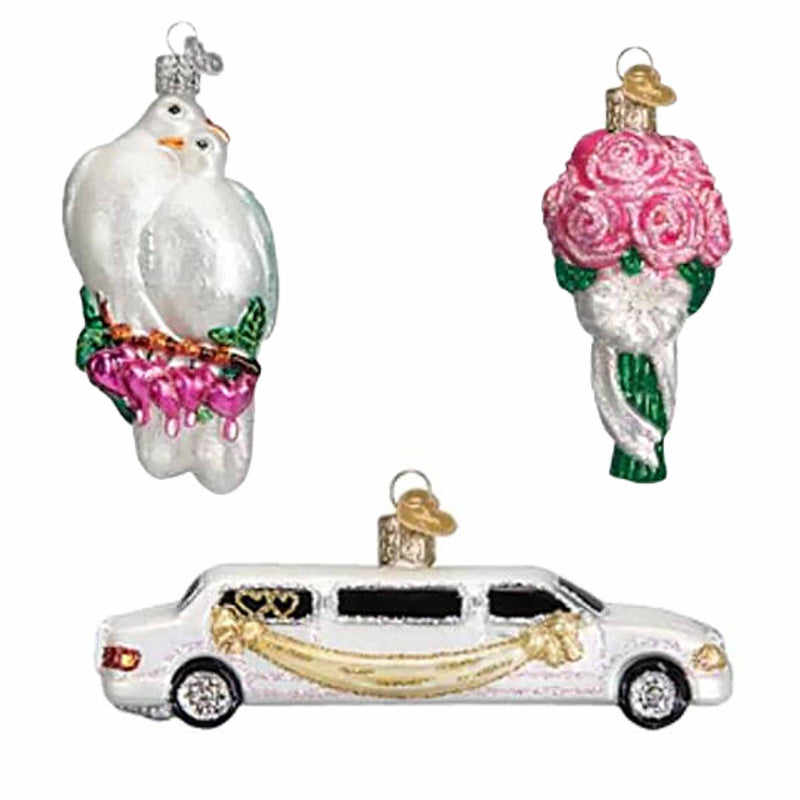 (59413) Old World Christmas Just Married Collection, 16.50 Inch, Wedding Cake Champagne Limo 14034