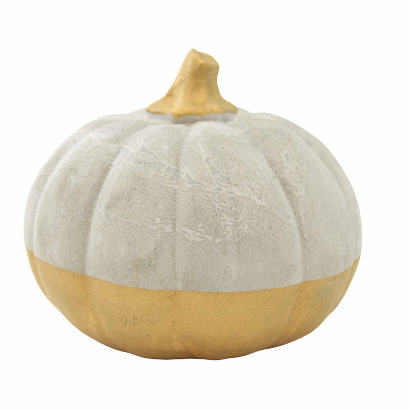 4.00 Inch Large Cement Pumpkin Gold Stem Fall Thanksgiving 124693 (59649)