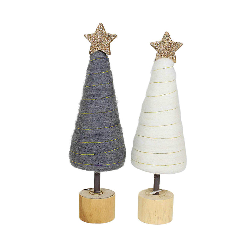 10.00 Inch Cream & Gray Cotton Candy Trees Gold Star Wood Base G1207784 (60180)