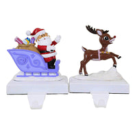 (60209) Roman Rudolph & Santa Stocking Holders, 7.00 Inch, Set/2 Sleigh Reindeer 136021