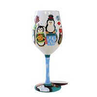 (60232) Lolita Glassware Penguins And Presents, 9.00 Inch, Hand Painted Wine Glass 6013113