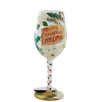 (60235) Lolita Glassware Merry Christmas Grandma, 9.00 Inch, Hand Painted Wine Glass 6013106