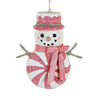 (60283) Bethany Lowe Hot Pink Peppermint Snowman Ornament, 3.50 Inch, Christmas Carrot Nose Tf2288