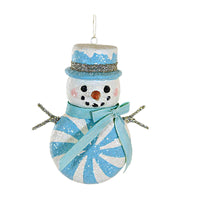 (60285) Bethany Lowe Aqua Peppermint Snowman Ornament, 3.50 Inch, Christmas Carrot Nose Tf2286