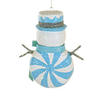 Bethany Lowe Aqua Peppermint Snowman Ornament - - SBKGifts.com