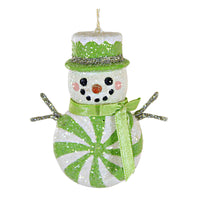 (60287) Bethany Lowe Green Peppermint Snowman Ornament, 3.50 Inch, Christmas Carrot Nose Tf2284