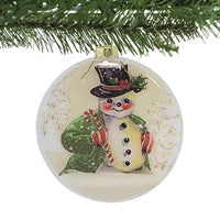 Bethany Lowe Snowman Glass Disk Ornament - - SBKGifts.com