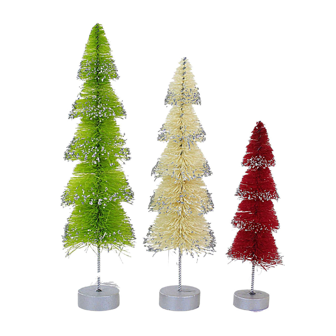 Traditional Bottle Brush Trees with Gold Glitter Set by Bethany Lowe