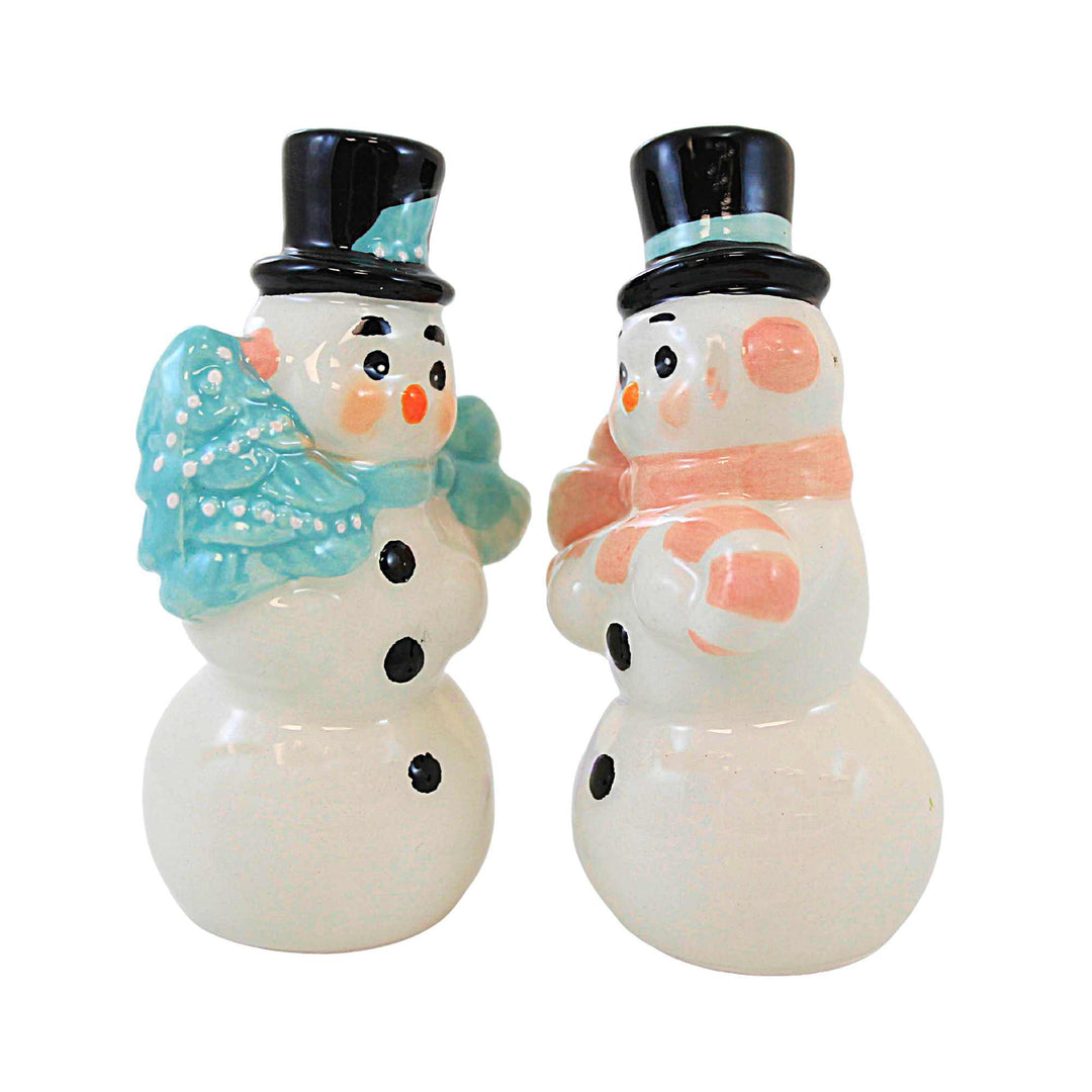 Transpac White & Pastel Pink Retro Snowman Salt & Pepper Shakers One-Size