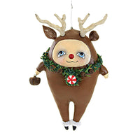 (60374) Bethany Lowe Rudy Reindeer Ornament, 6.50 Inch, Christmas Red Nose Peppermint Rs2126