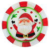 (60502) Transpac Jolly Santa Platter, 12.00 Inch, Fused Glass Christmas Holly Tc01920