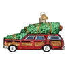 (60562) Old World Christmas Station Wagon With Tree, 2.50 Inch, Wood Look Trim Ornament 46115