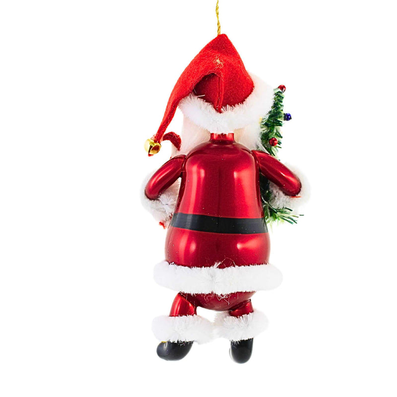 De Carlini Italian Ornaments Standing Santa With Tree & Candy Cane - - SBKGifts.com