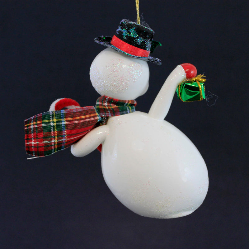 De Carlini Italian Ornaments Snowman With Gift & Candy Cane Sit Around - - SBKGifts.com