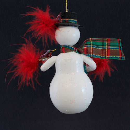 De Carlini Italian Ornaments Snowman With Red Cardinal Friends - - SBKGifts.com