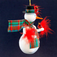 De Carlini Italian Ornaments Snowman With Red Cardinal Friends - - SBKGifts.com