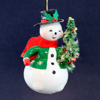 (60594) De Carlini Italian Ornaments Jolly Snowman With Christmas Tree, 5.50 Inch, Mgd Sit Or Hang Ornament Mgd008