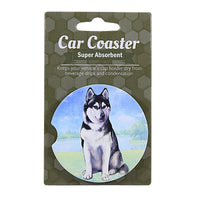 (60615) E & S Imports Siberian Husky Car Coaster, 2.50 Inch, Super Absorbent 23340