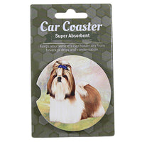 (60618) E & S Imports Shih Tzu (Tan) Car Coaster, 2.50 Inch, Super Absorbent 23387