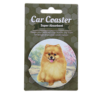 (60621) E & S Imports Pomeranian Car Coaster, 2.50 Inch, Super Absorbent 23327