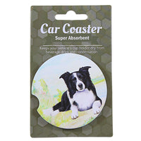 (60626) E & S Imports Border Collie Car Coaster, 2.50 Inch, Super Absorbent 2335