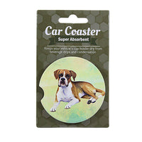 (60631) E & S Imports Boxer(Un-Cropped) Car Coaster, 2.50 Inch, Super Absorbent 2336