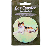 (60659) E & S Imports Calico Cat Car Coaster, 2.50 Inch, Super Absorbent Feline 2342