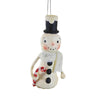 (60928) Bethany Lowe Little Snowman Ornament, 2.75 Inch, Candy Cane Top Hat Ml2100