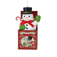 (60950) Bethany Lowe Frosty In The Box Ornament, 4.50 Inch, Snowman Candy Cane Tl2373