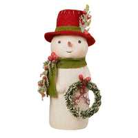 (60960) Bethany Lowe Snowman With Wreath, 6.50 Inch, Christmas Felt Hat Ma2083