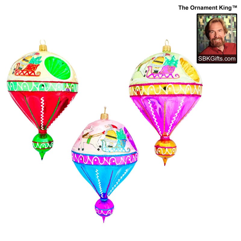 (61071) Ornament King A Sleighing We Go, 7.00 Inch, Reflector Ballon Drop Ornament 24 30232 Set3