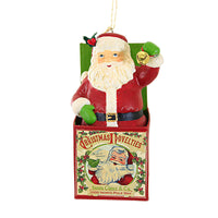 (61245) Bethany Lowe Santa In The Box Ornament, 4.50 Inch, Bell Holly Vintage Tl2372