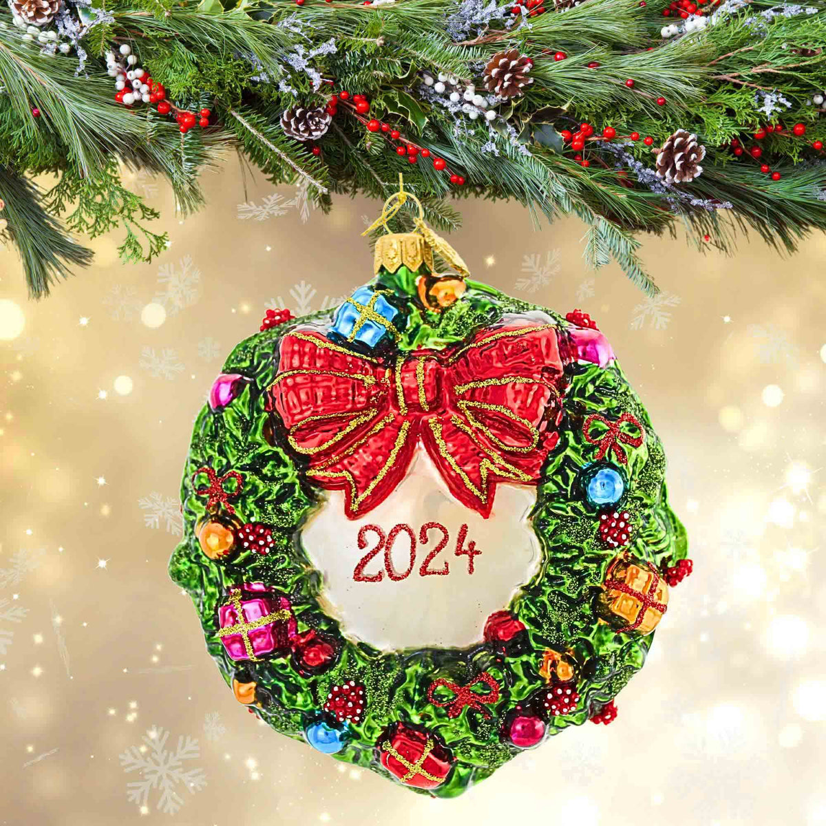 Huras Family Wreath With Presents 2024 - - SBKGifts.com